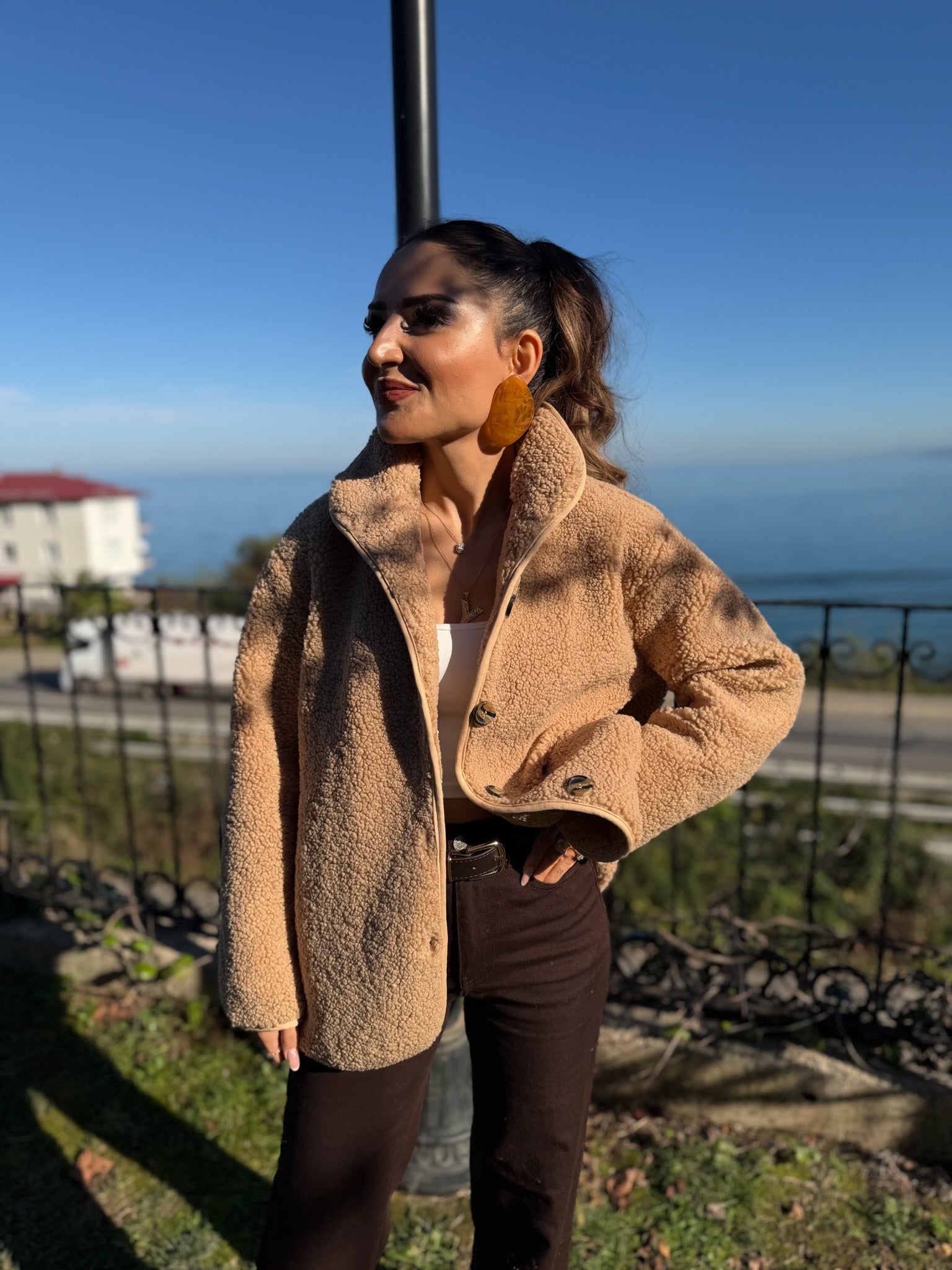Düğmeli Peluş Teddy Ceket