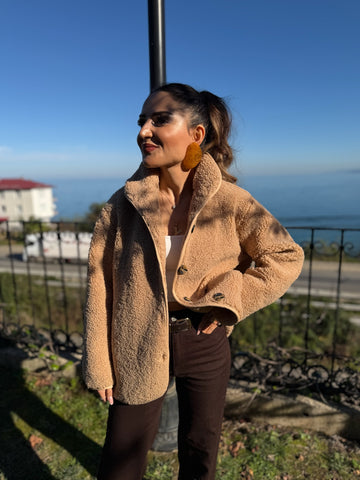 Düğmeli Peluş Teddy Ceket