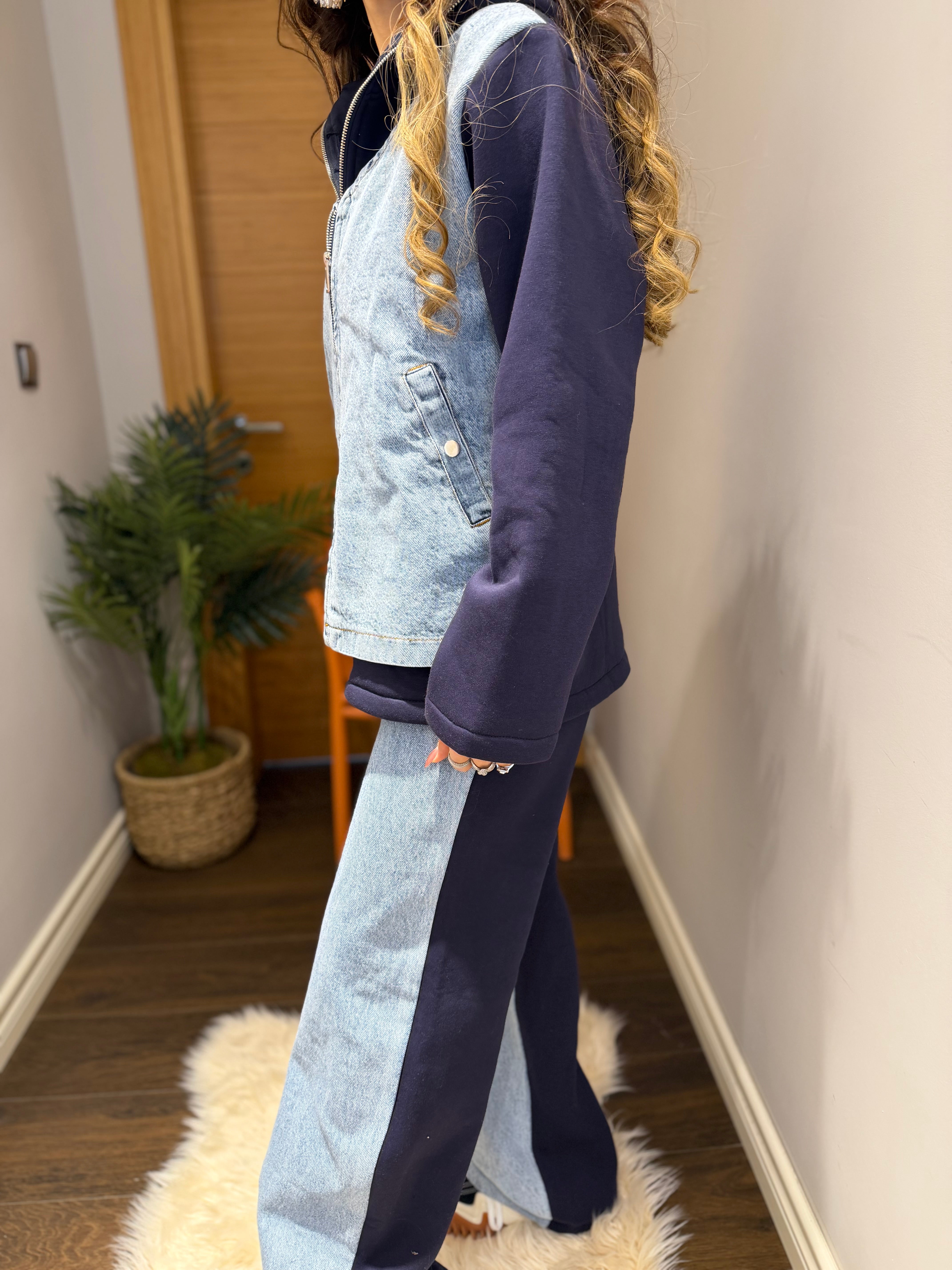 👖🧥 Denim Yelek Detaylı Kapüşonlu Takım