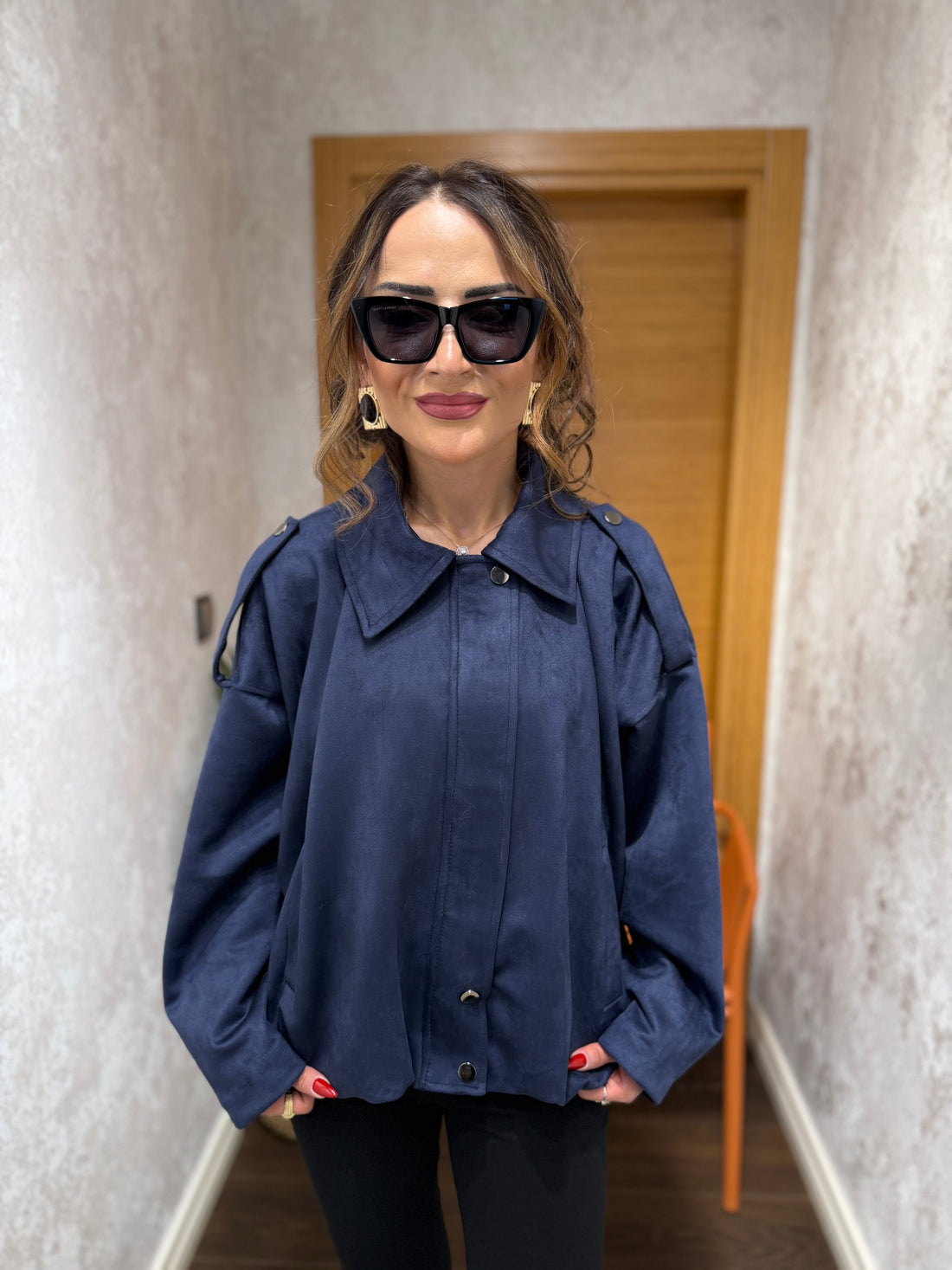 Sisu Süet Dokulu bomber ceket – Bej / Lacivert