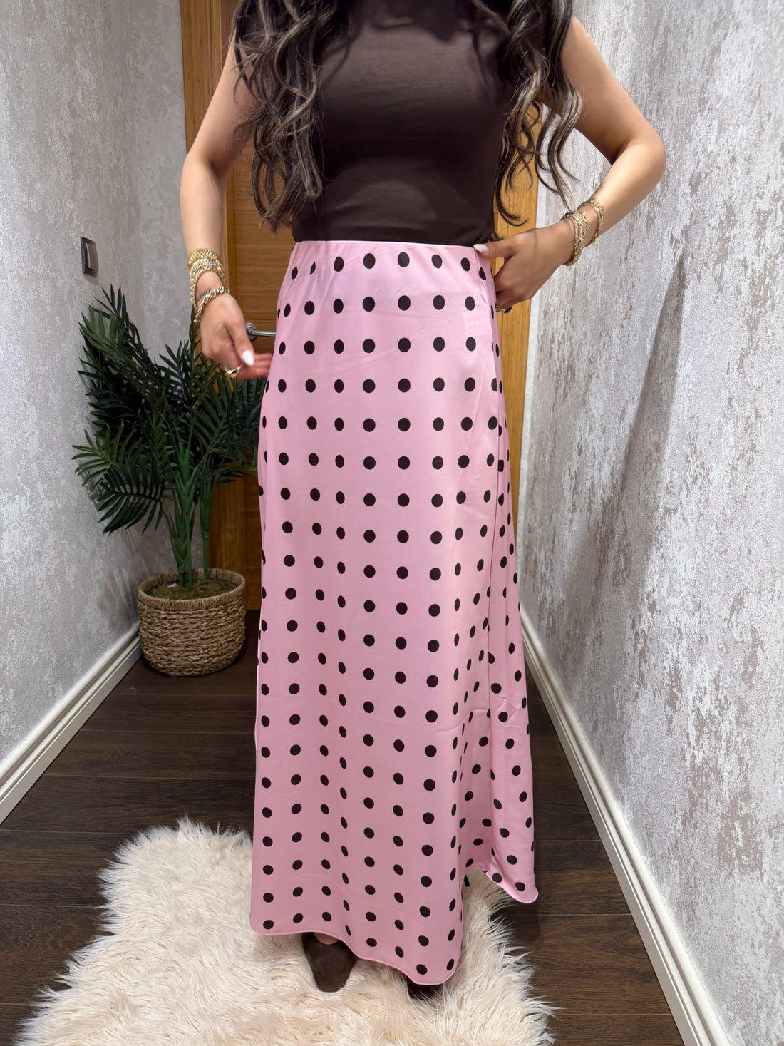 Puantiye Desenli Maxi Etek