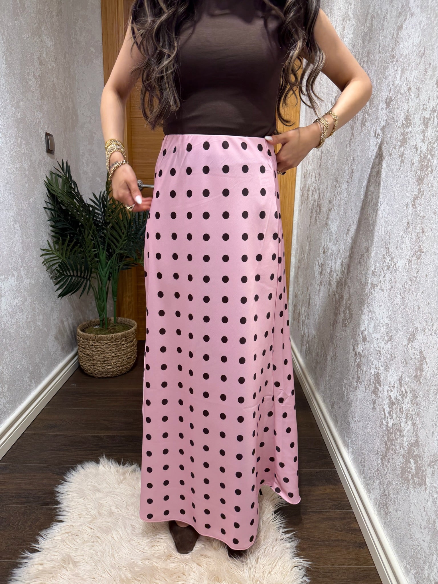 Puantiye Desenli Maxi Etek