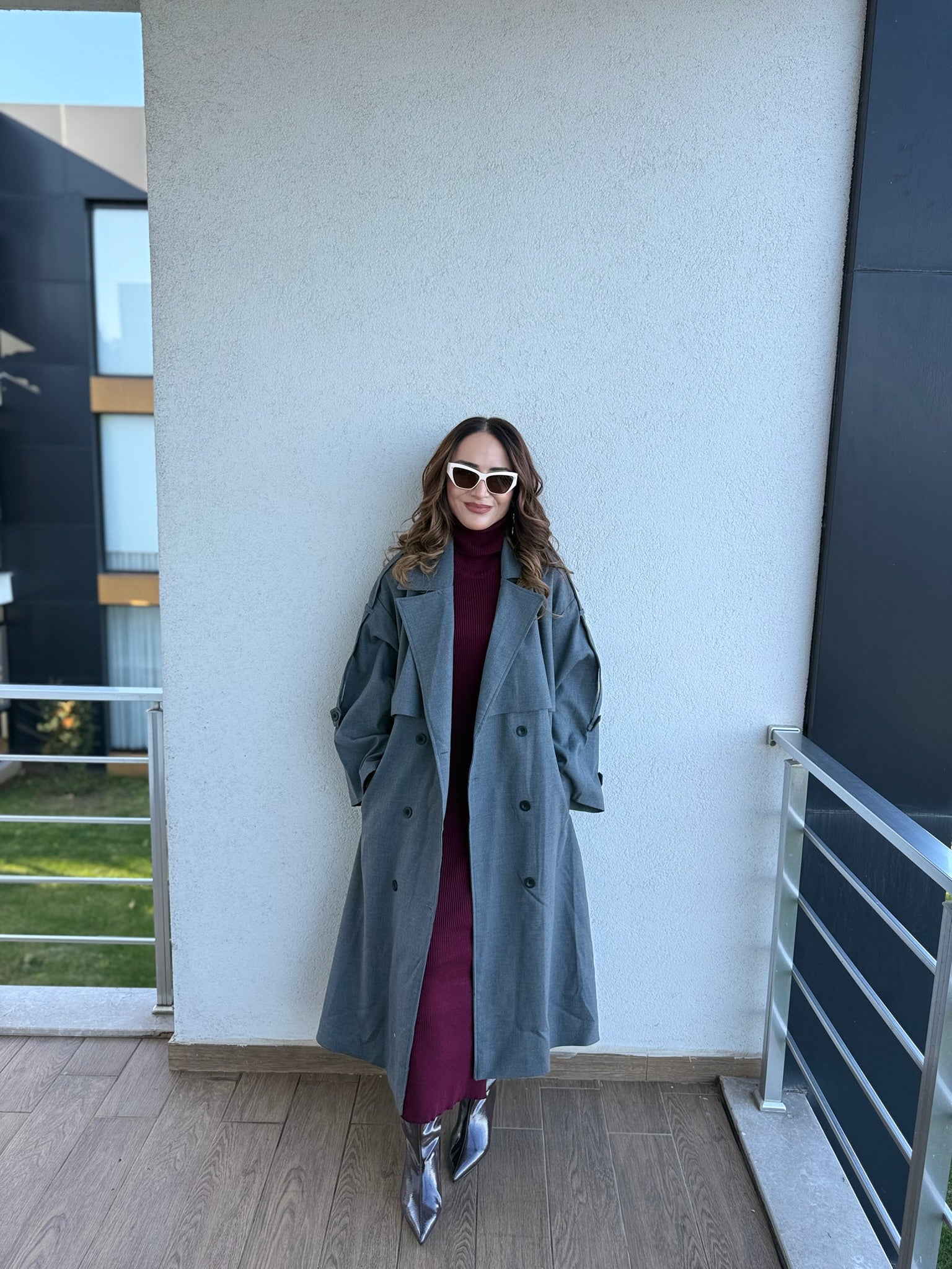 Oversize Kesim Gri Trençkot