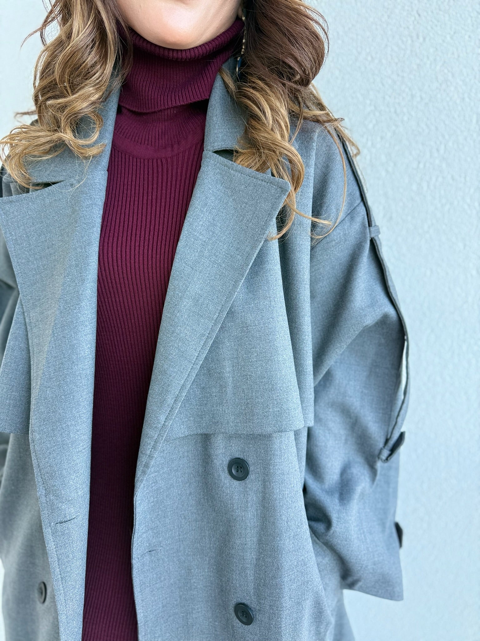 Oversize Kesim Gri Trençkot