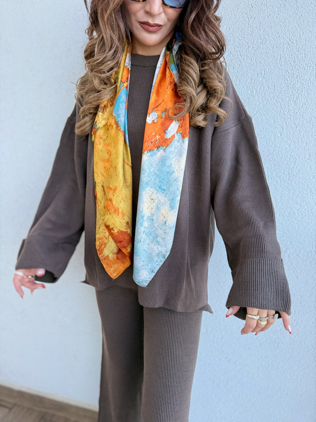 Rahat Kesim Kahverengi Triko Takım