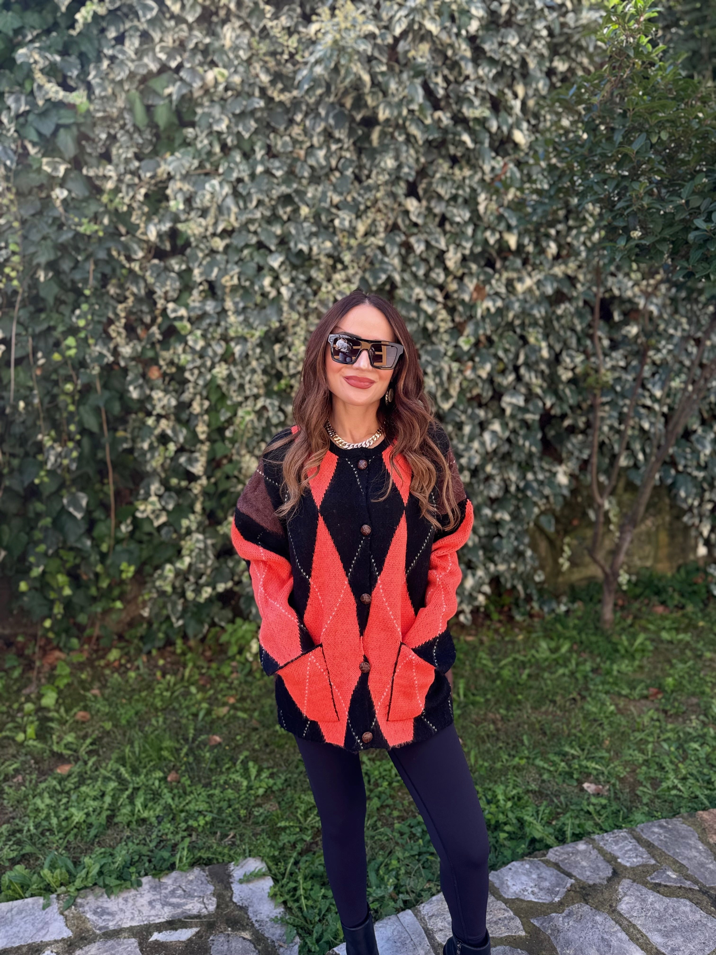 🧡🖤 Desenli Triko Hırka 🖤🧡
