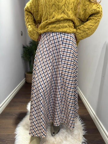 🤎 Ekose Desenli A Kesim Uzun Etek