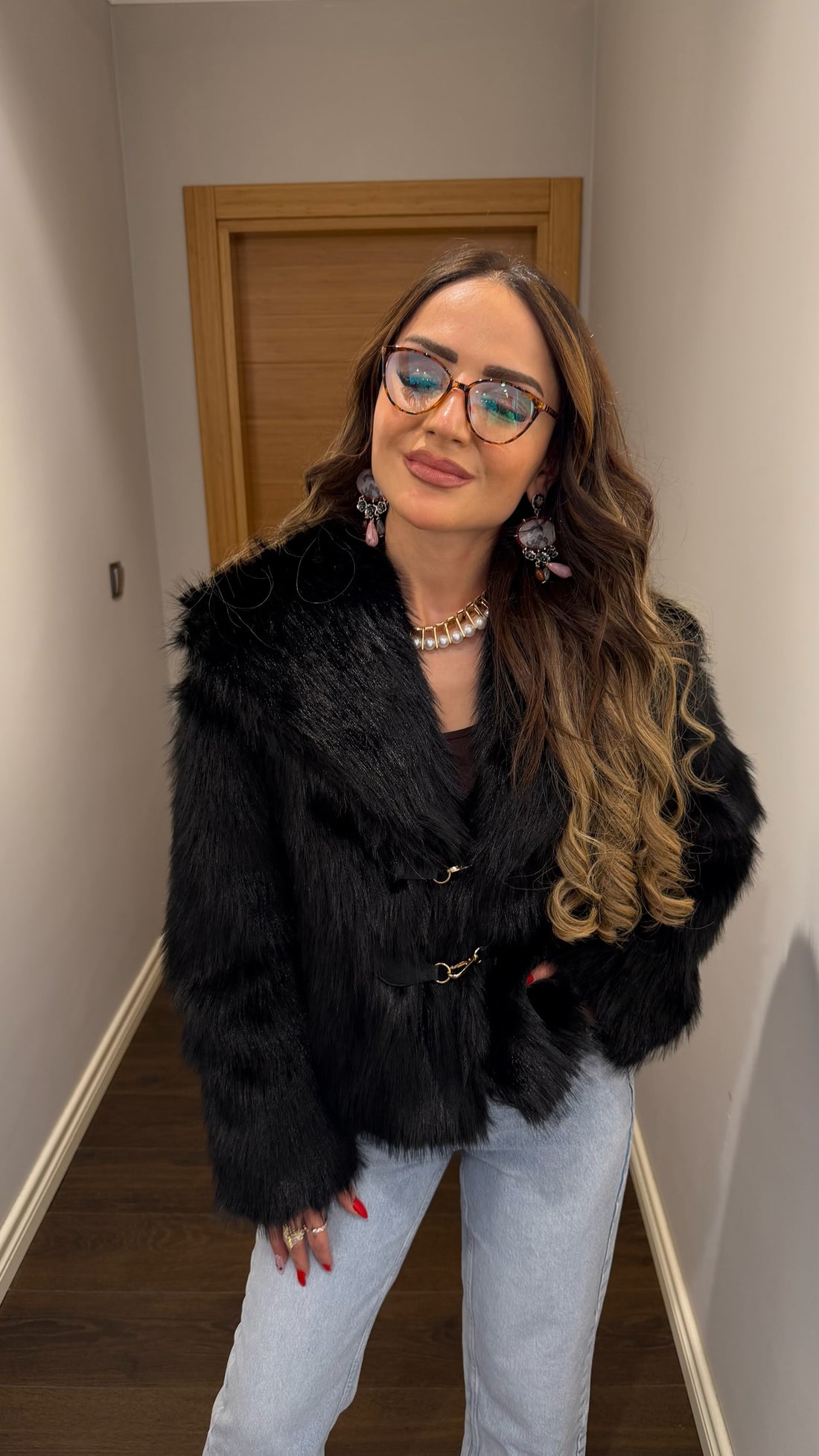 Tokalı Peluş Kürk Ceket