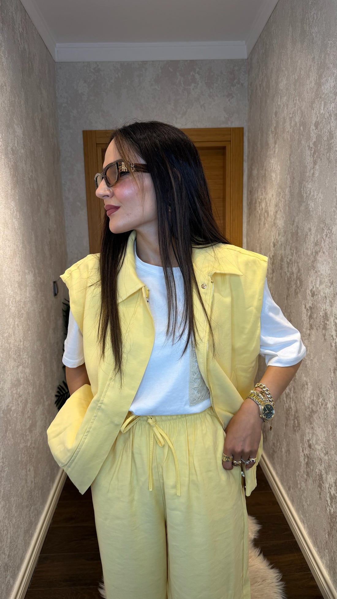 Limon Sarısı Yelek Pantolon Takım