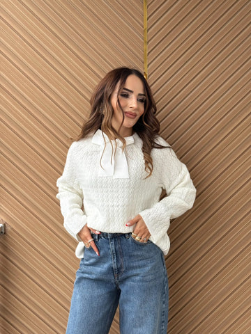 Fular Detaylı Triko Kazak