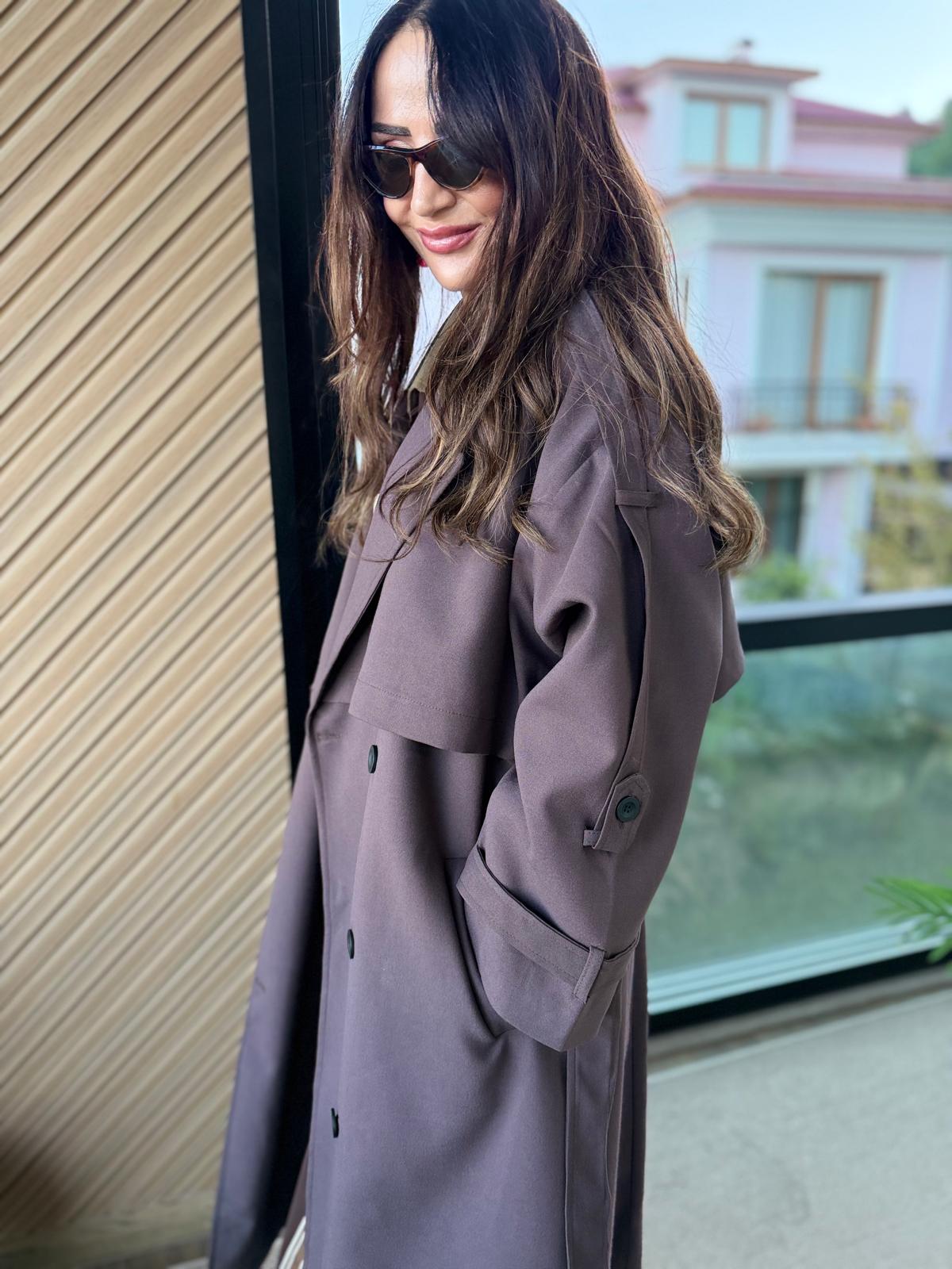 Kuşaklı Oversize Uzun Trençkot