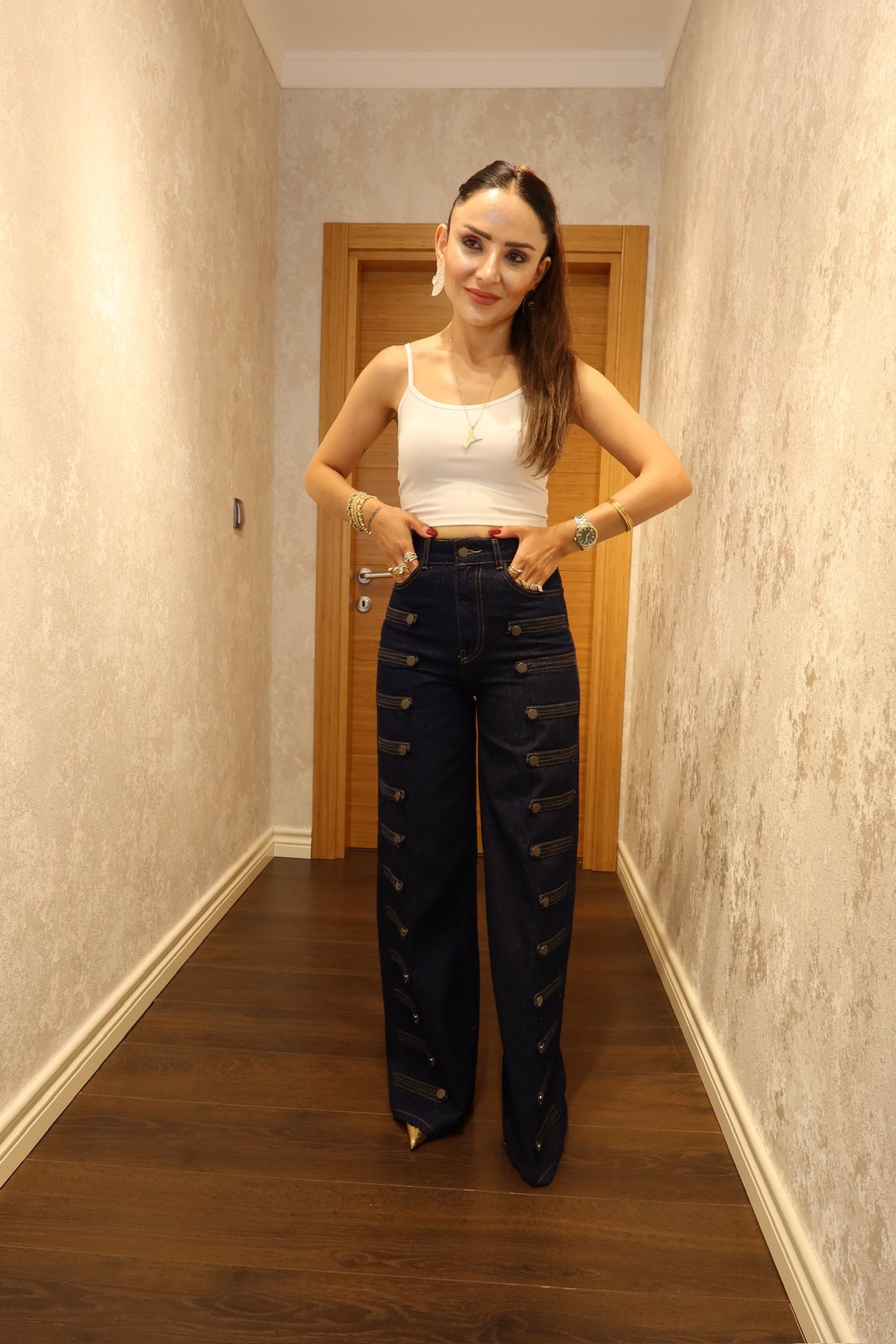 Düğme Detaylı Bol Paça Jean 👖✨