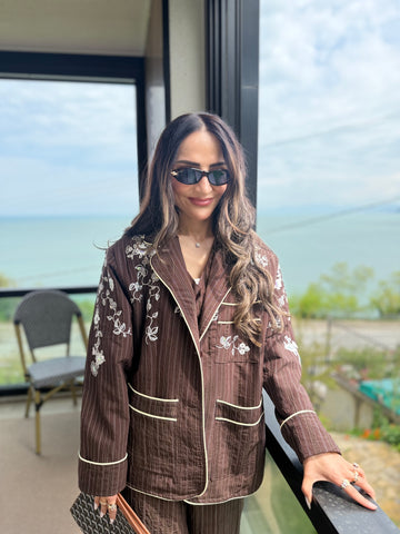 Nakış Detaylı Çizgili Takım ✨