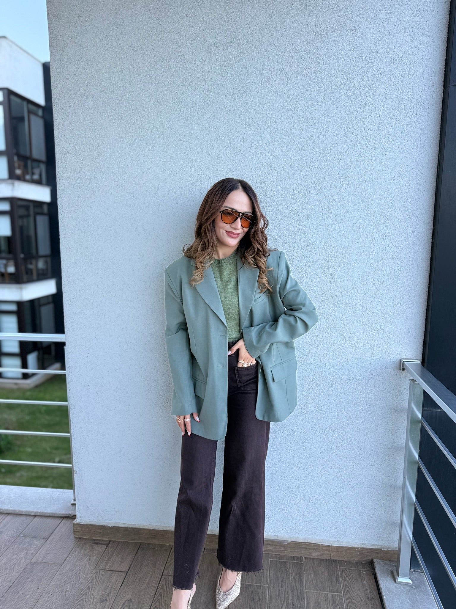 Oversize Kesim Çağla Yeşili Ceket