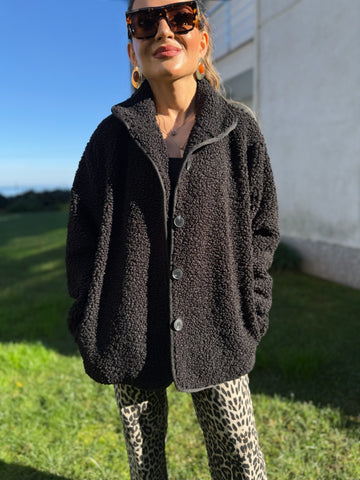 Düğmeli Peluş Teddy Ceket