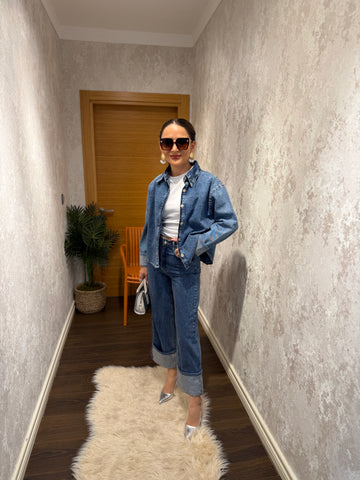 Taş Detaylı Jean Ceket & Pantolon Takım