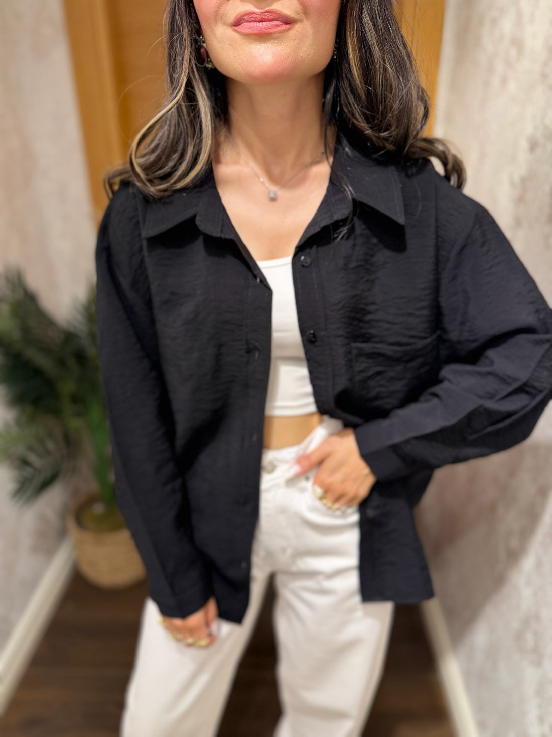 Oversize Satin Dokulu Gömlek