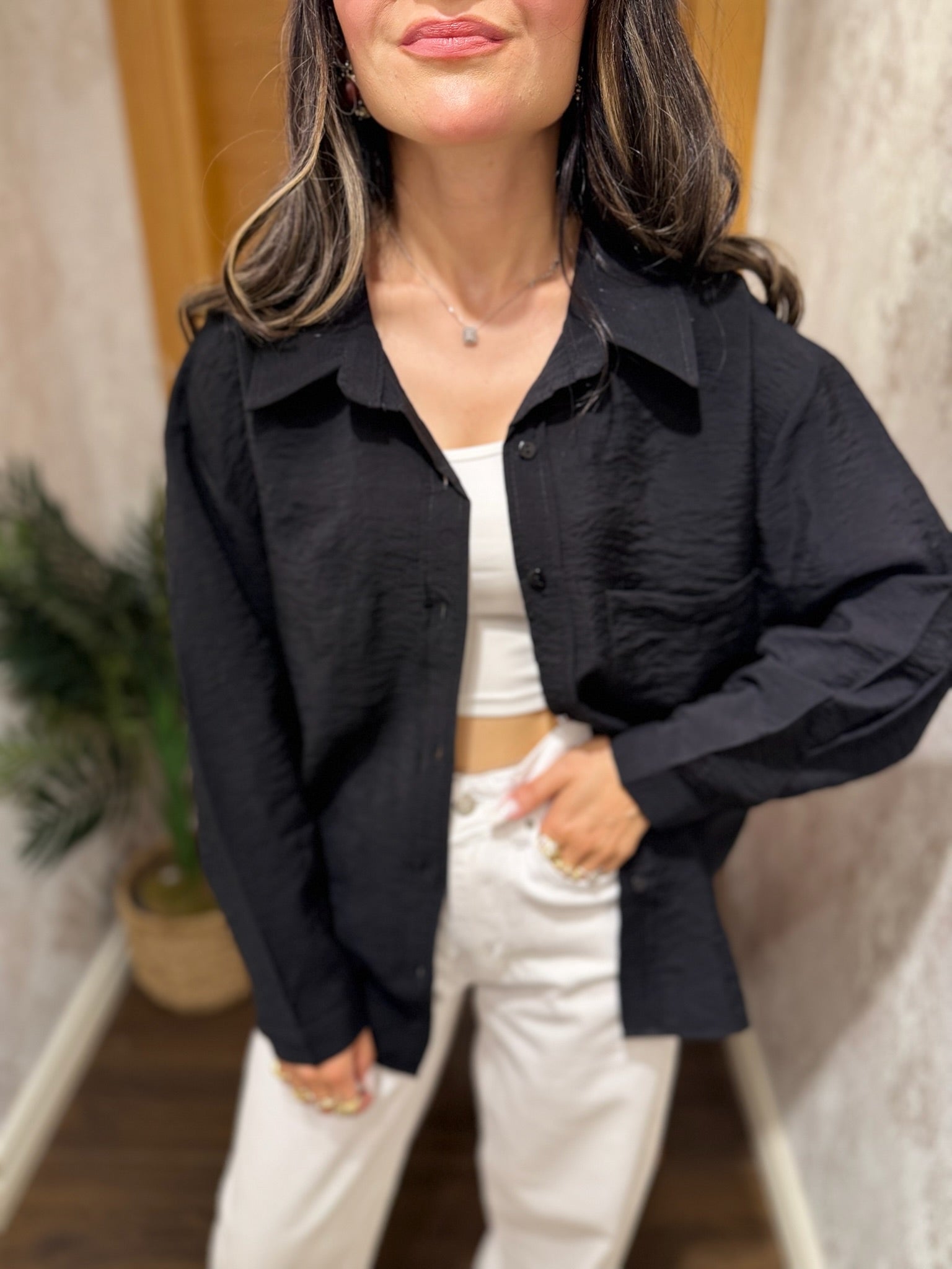 Oversize Satin Dokulu Gömlek