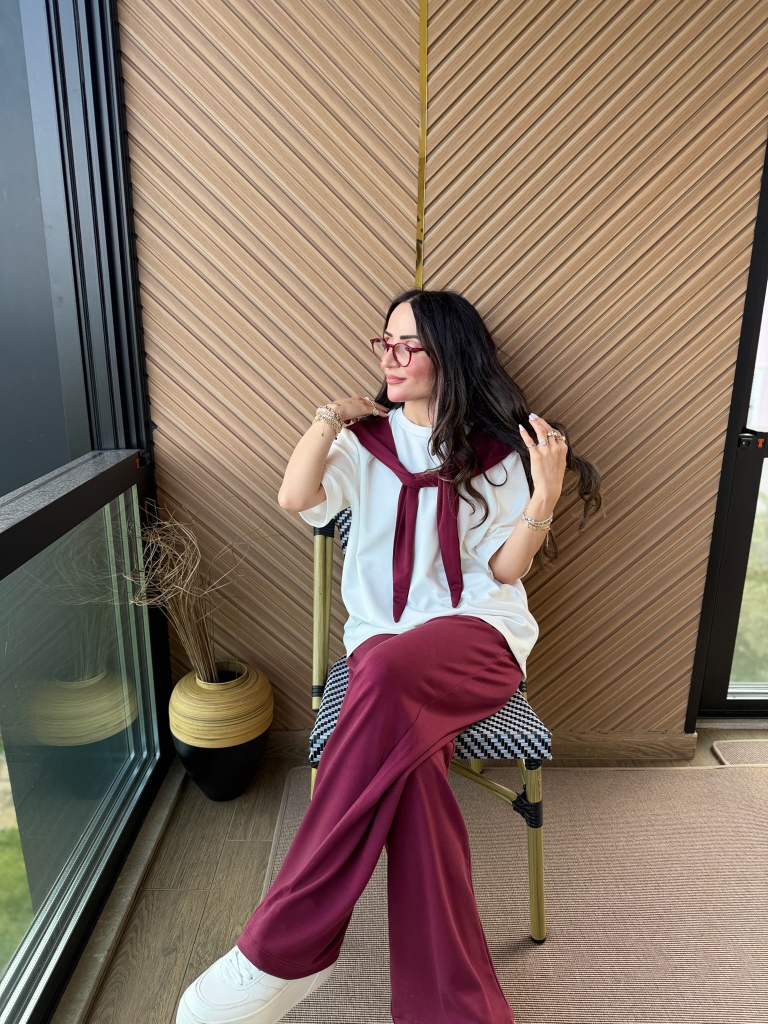 Şal Detaylı Bordo Takım
