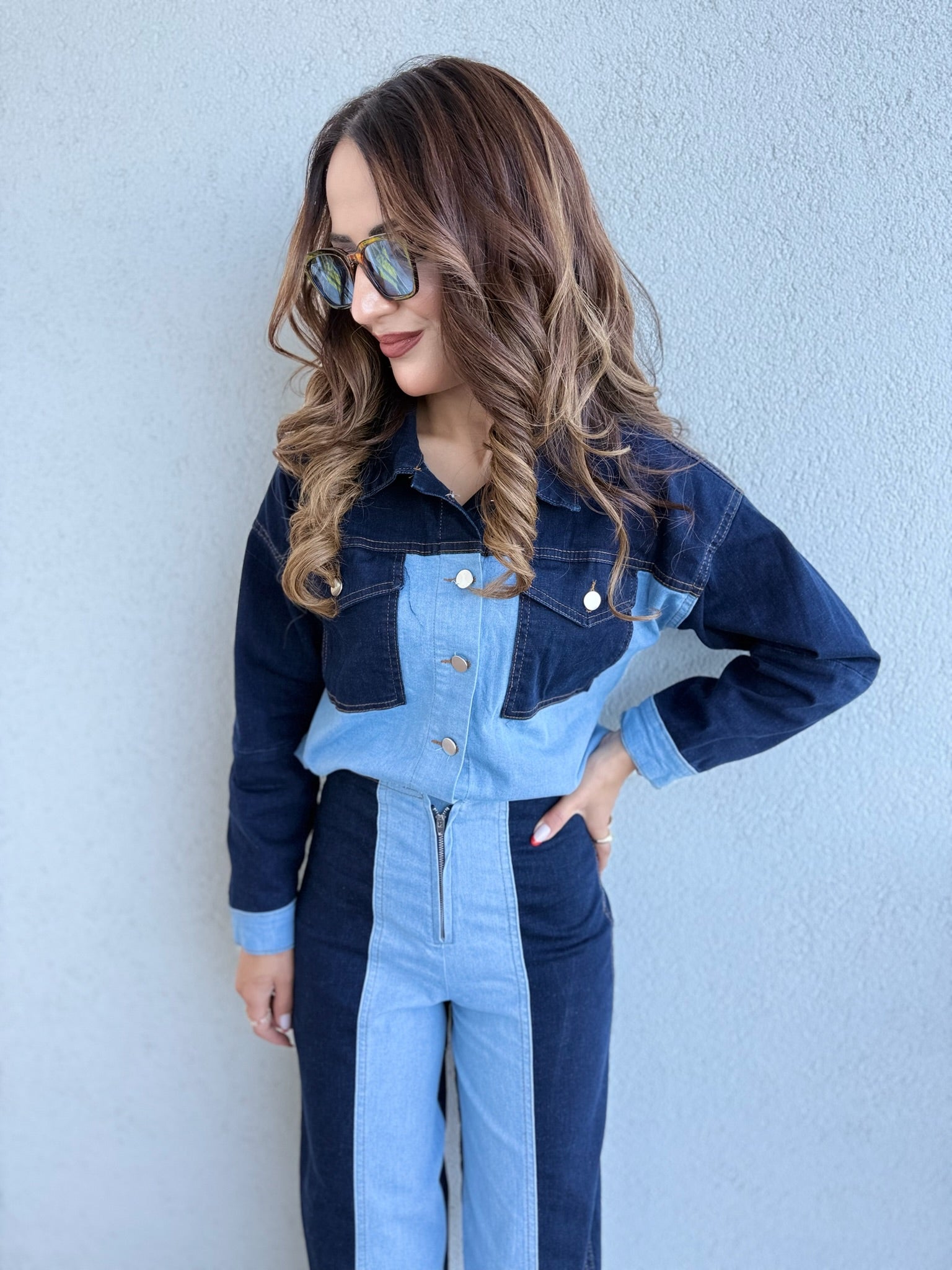 Fermuar Detaylı Denim Takım