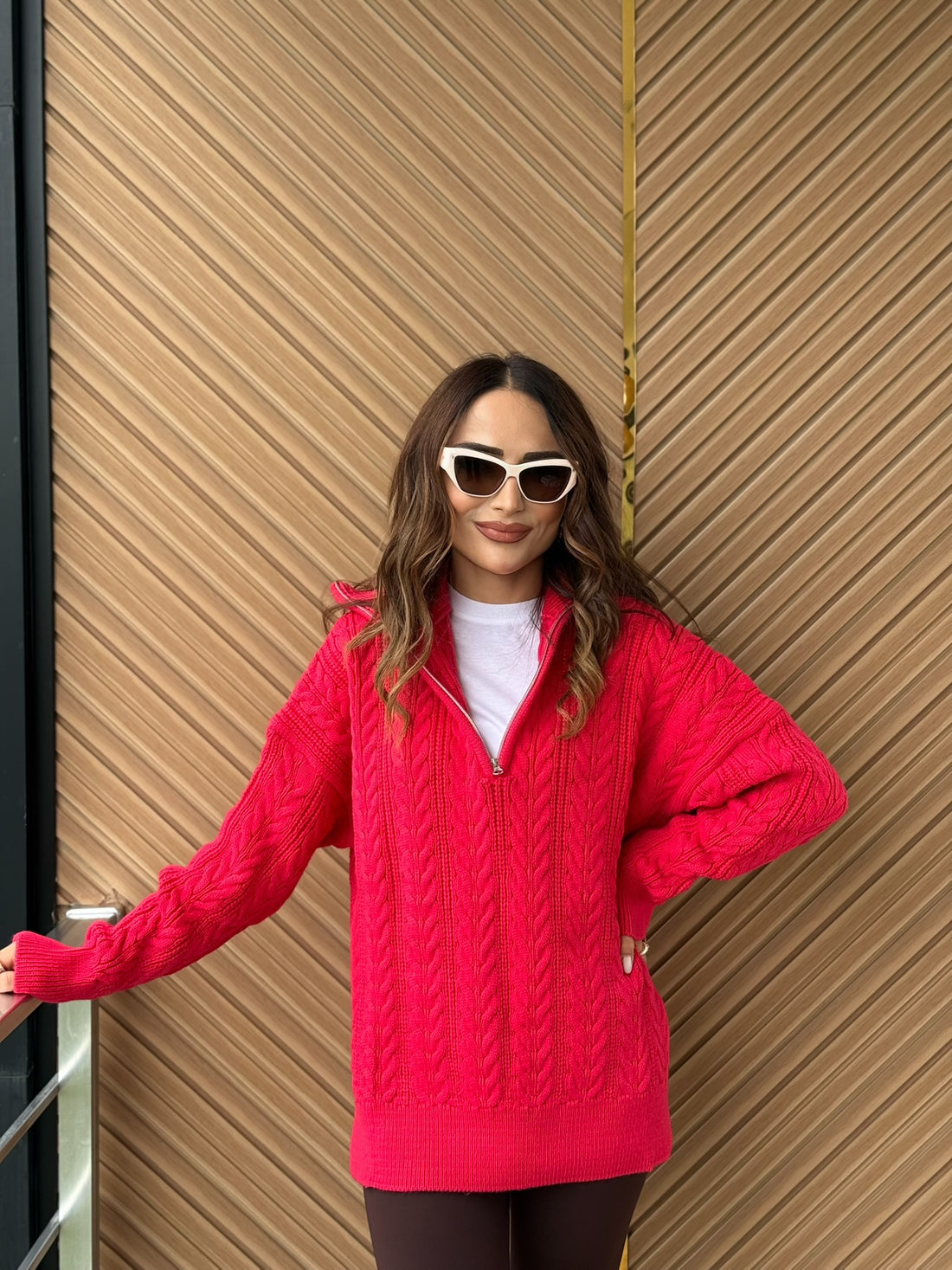 Saç Örgü Desenli Oversize Triko Kazak