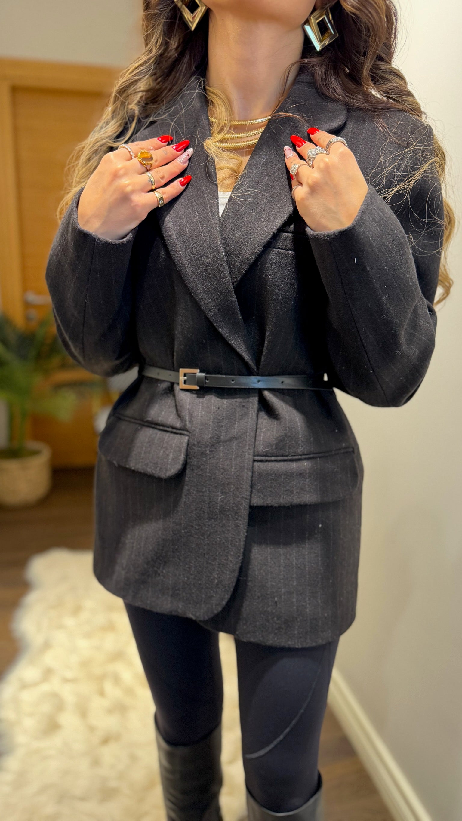 Kemer Detaylı Oversize Blazer Ceket