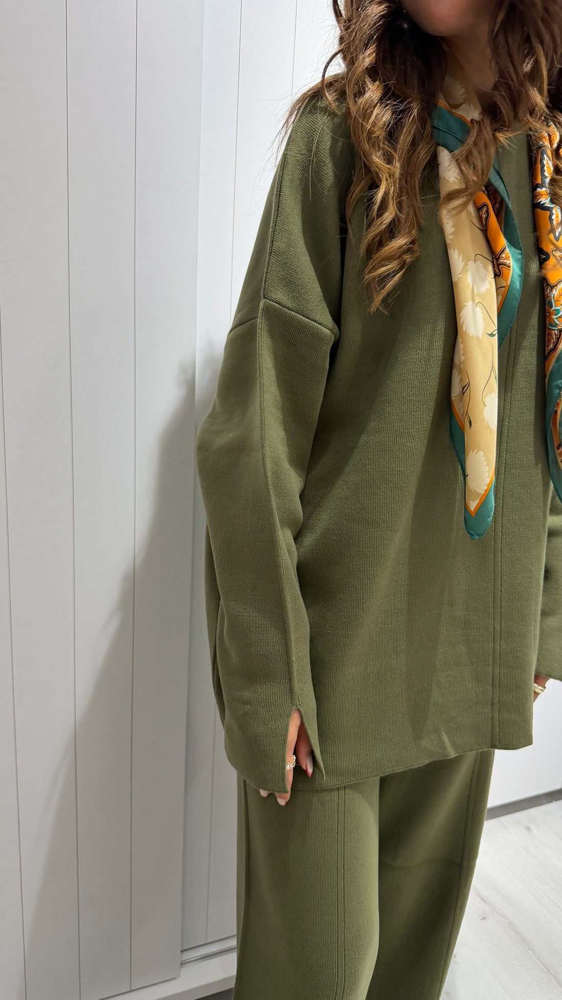 Oversize Kesim Haki Triko Takım (Üst & Pantolon)