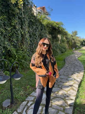 Desenli Düğmeli Oversize Triko Hırka